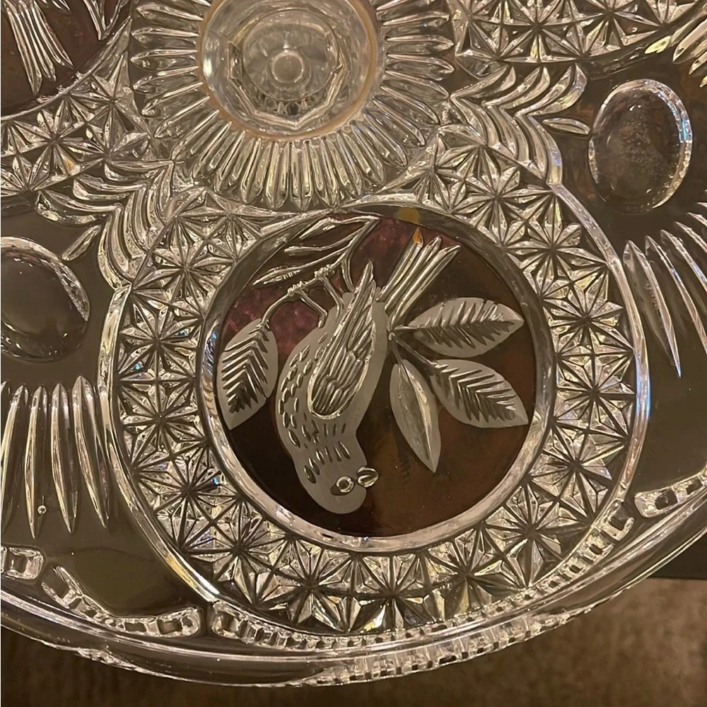 HOFBAUER BYRDES CRYSTAL, RED BIRDS, PEDESTAL CAKE PLATE - Picture 5 of 5